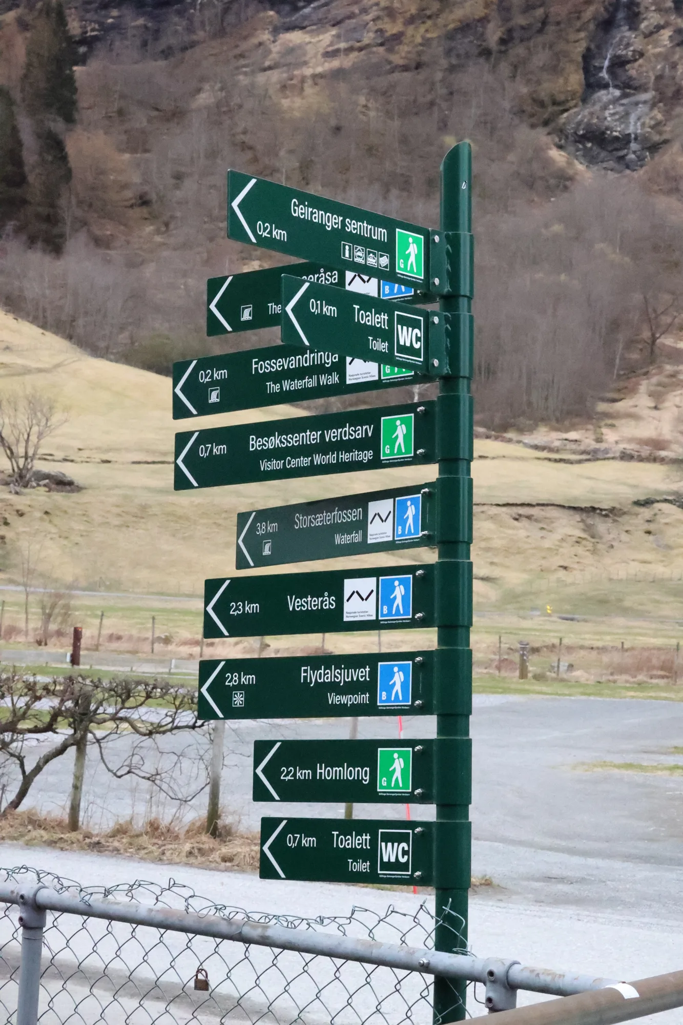 La signalétique situe le parcours des cascades.