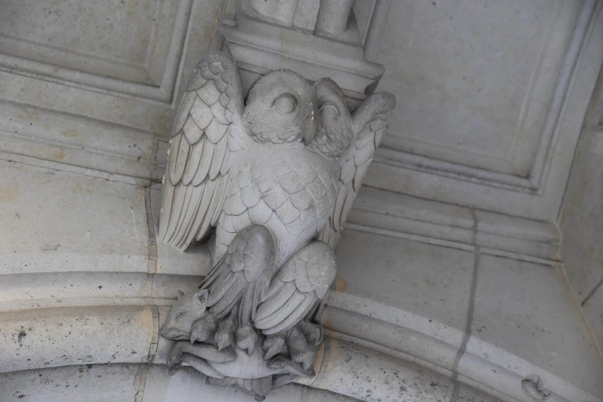 Un oiseau sculpté : le château se découvre aussi à hauteur de détail.